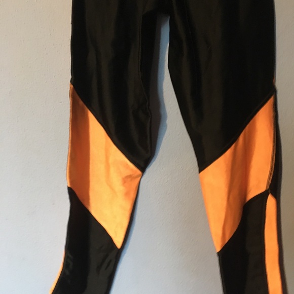 Shiny Orange Black Tights (Previously Used As Pro Wrestling Gear) Sz Large - Picture 8 of 9